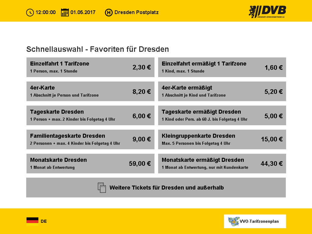 Startseite Automaten-Oberfläche